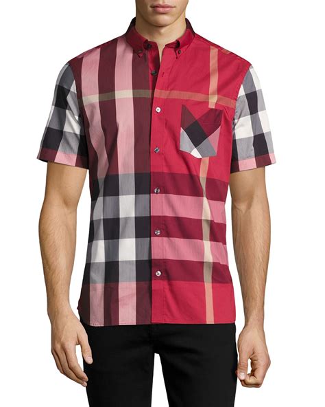 burberry thornaby check sport shirt red|Burberry Thornaby Short.